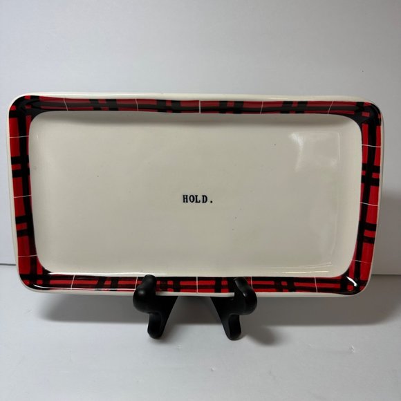Rae Dunn HOLD Snack Cookie Buffalo Plaid 9"x5" Platter By Magenta Christmas - Picture 1 of 3